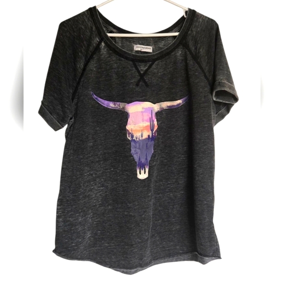 Greyson Threads Grey Graphic T-Shirt with Bull Skull Design XL - Picture 1 of 5